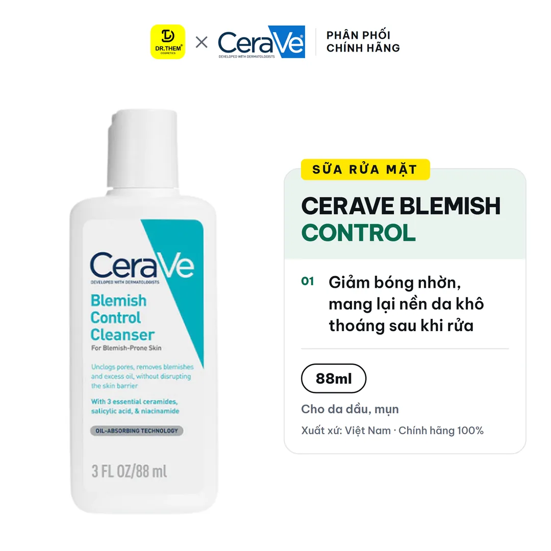 Sữa Rửa Mặt CeraVe Blemish Control Cleanser 2% Salicylic Acid Làm Sạch Sâu Hỗ Trợ Giảm Mụn Cho Da Dầu Mụn 88ml