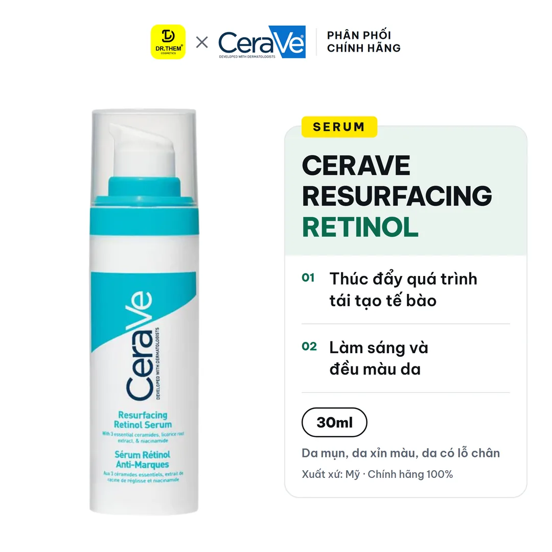 Serum CeraVe Resurfacing Retinol Serum Hỗ Trợ Mờ Thâm Mụn Cải Thiện Kết Cấu Da Se Lỗ Chân Lông 30ml