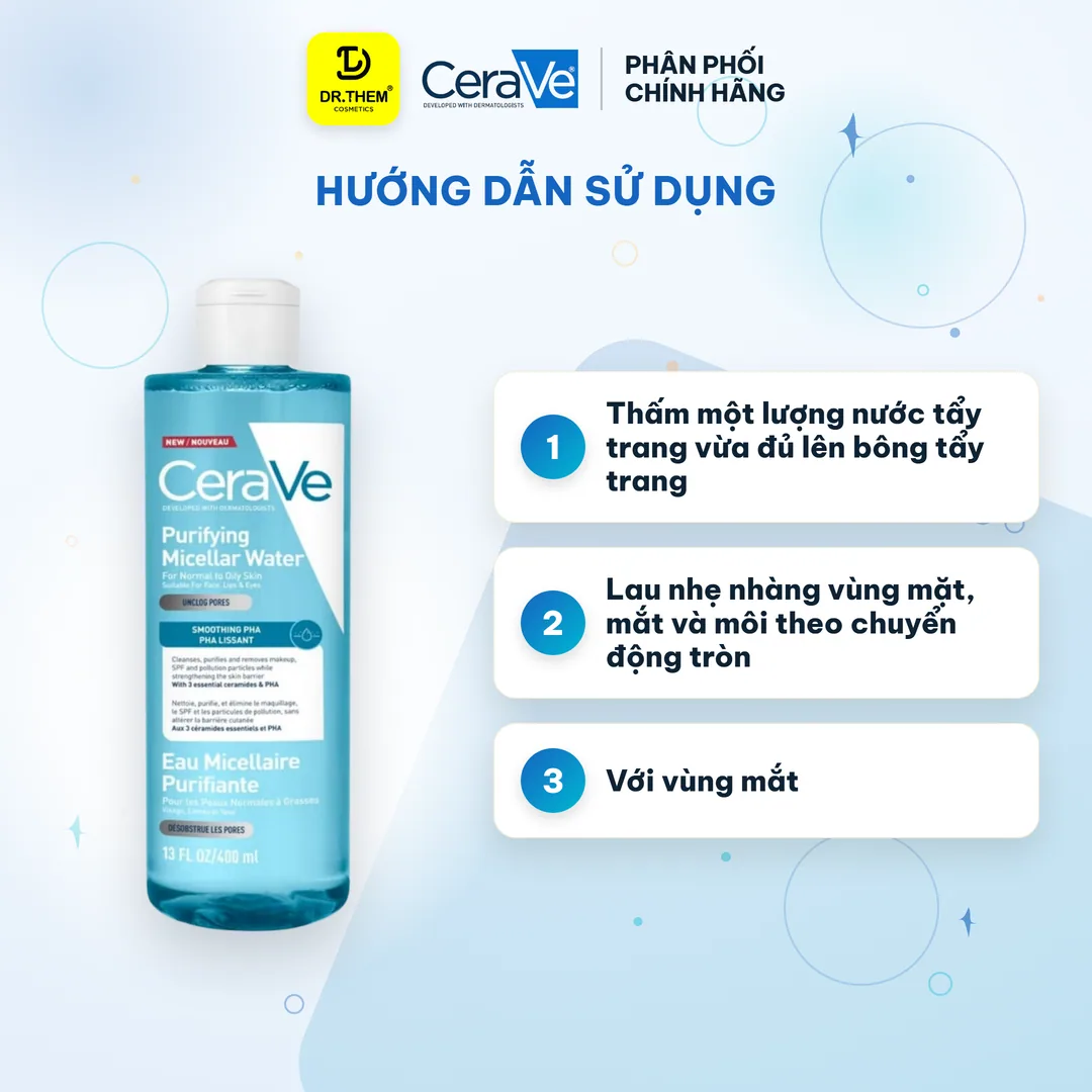 Nước Tẩy Trang CeraVe Purifying Micellar Water Làm Sạch Sâu Thông Thoáng Lỗ Chân Lông Cho Da Thường Đến Da Dầu 400ml 3