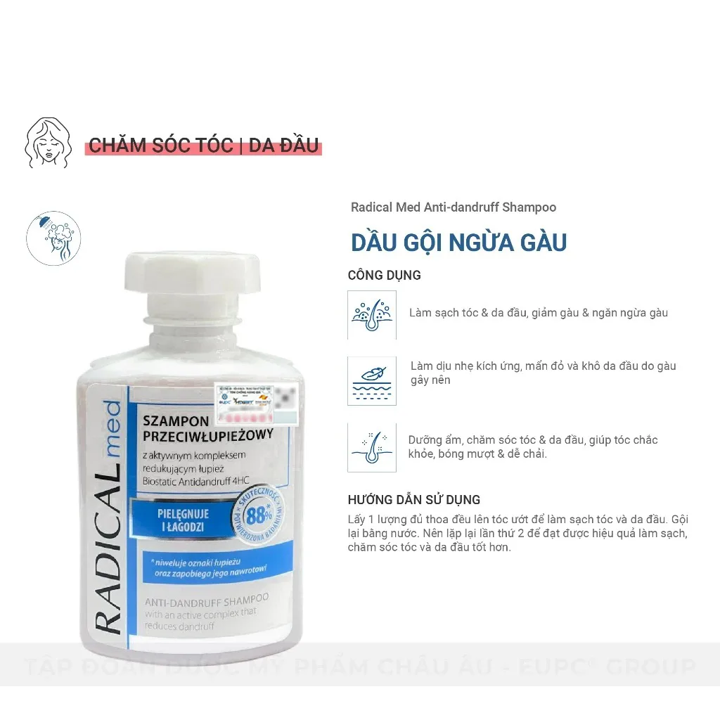 Dầu Gội Farmona Radical Med Anti Dandruff Shampoo Hỗ Trợ Giảm Gàu Làm Dịu Da Đầu 100ml 300ml 5