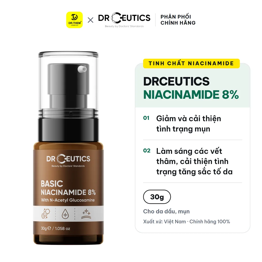 Tinh Chất Niacinamide Basic 8% DrCeutics Cho Da Dầu Mụn 30g