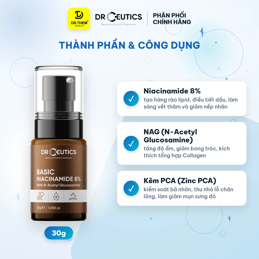 Tinh Chất Niacinamide Basic 8% DrCeutics Cho Da Dầu Mụn 30g 2