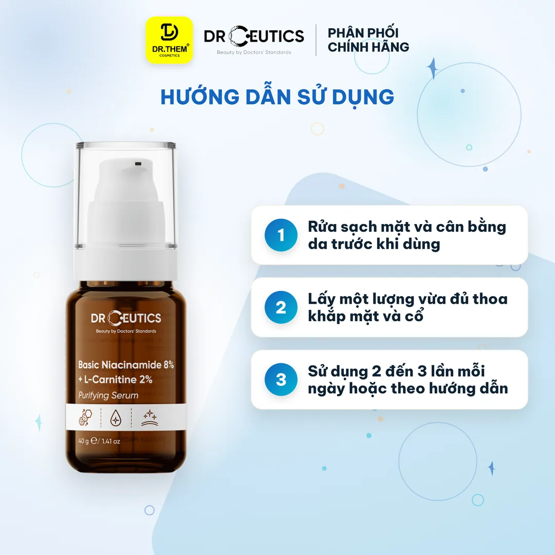 Serum Basic Niacinamide 8% + L-Carnitine 2% DrCeutics Điều Tiết Da Dầu 40g 3