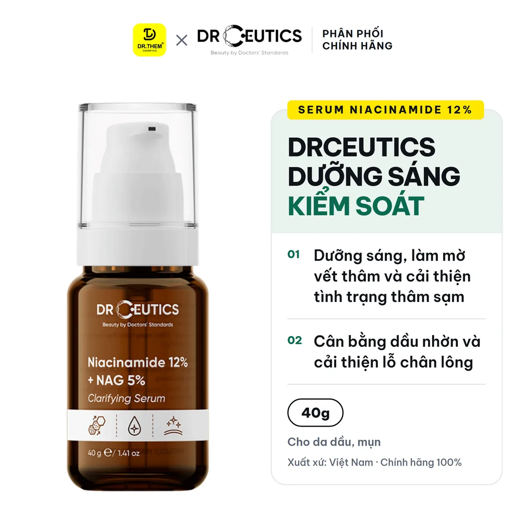 Serum Niacinamide 12% + NAG 5% DrCeutics Dưỡng Sáng Kiểm Soát Dầu Thừa 40g