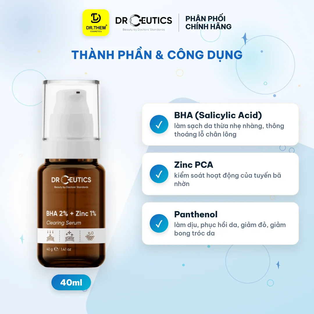 Tinh Chất DrCeutics BHA 2% + Zinc 1% Serum Hỗ Trợ Giảm Mụn Giảm Sưng Kiềm Dầu Cho Da Dầu Mụn 40ml 8