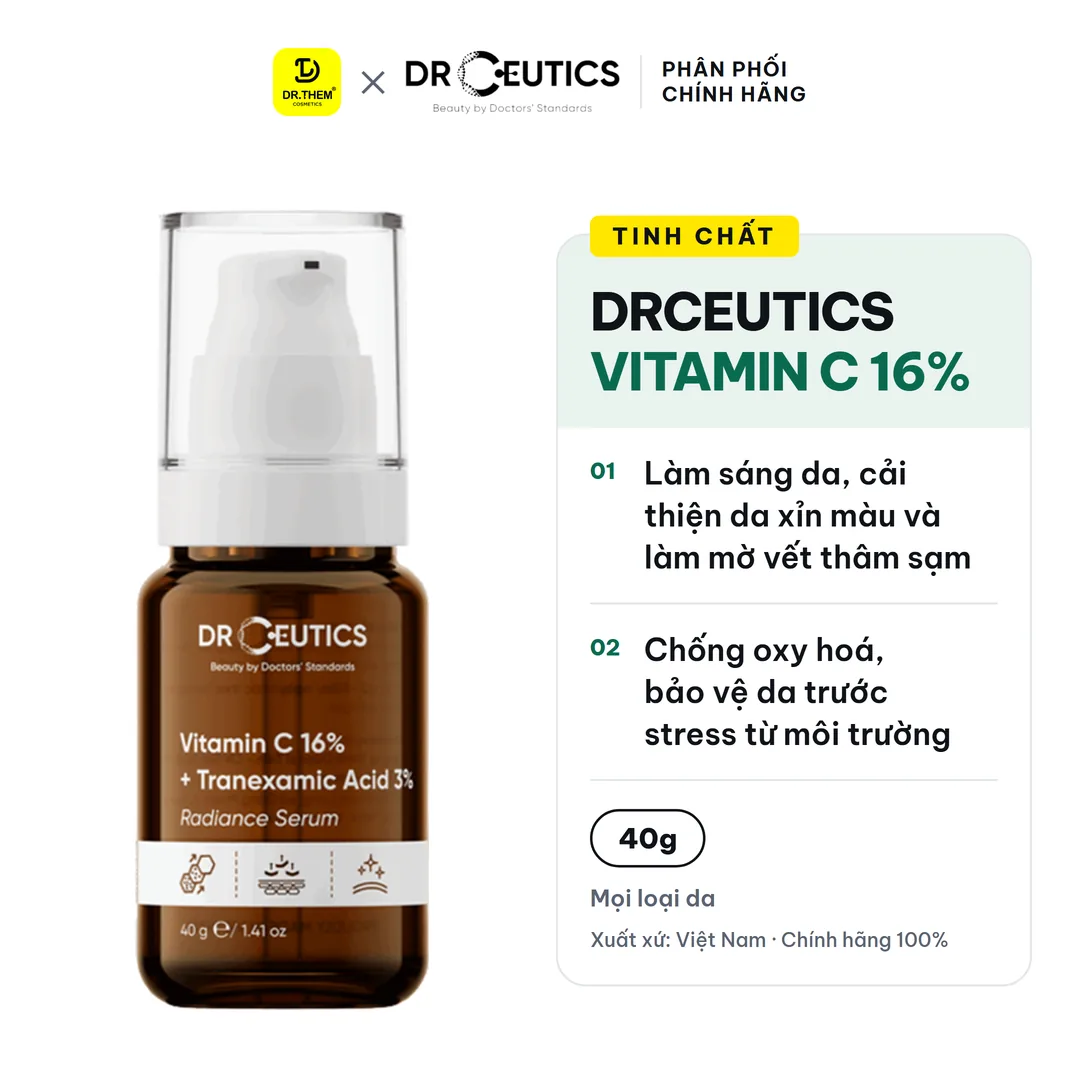 Tinh Chất DrCeutics Vitamin C 16% + Tranexamic Acid 3% Serum Hỗ Trợ Sáng Da Mờ Thâm Ngăn Ngừa Lão Hóa 40g