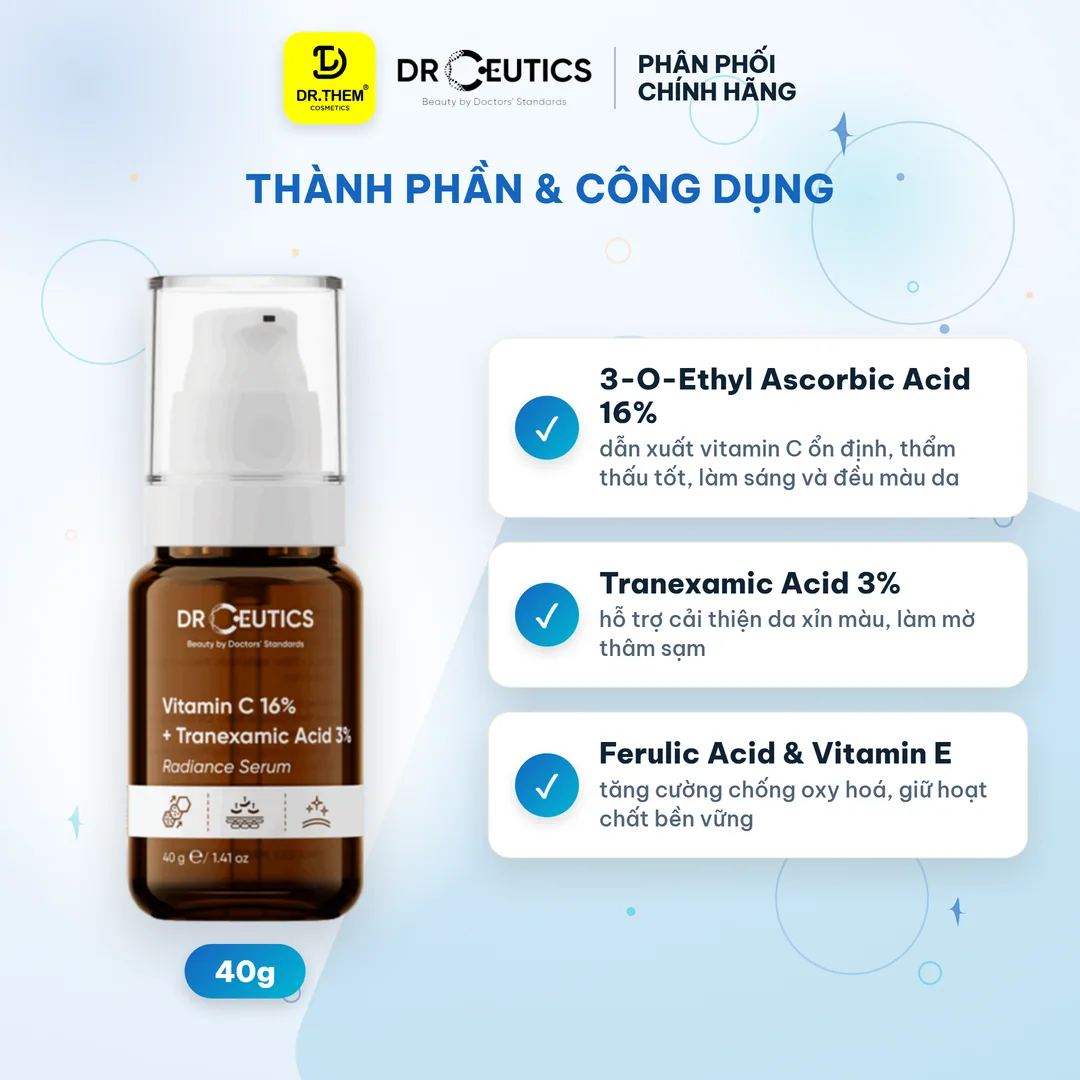 Tinh Chất DrCeutics Vitamin C 16% + Tranexamic Acid 3% Serum Hỗ Trợ Sáng Da Mờ Thâm Ngăn Ngừa Lão Hóa 40g 2