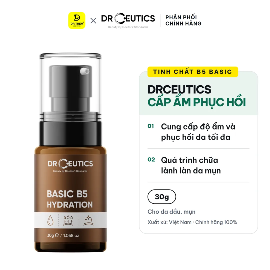 Tinh Chất B5 Basic Hydration 5% DrCeutics Cấp Ẩm Phục Hồi Cho Da Dầu Mụn 30g