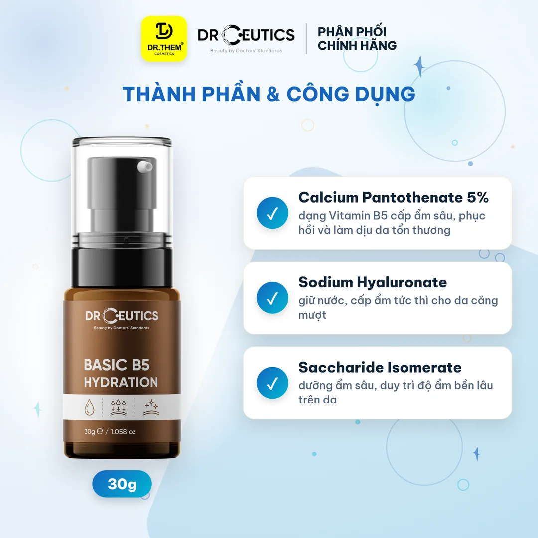 Tinh Chất B5 Basic Hydration 5% DrCeutics Cấp Ẩm Phục Hồi Cho Da Dầu Mụn 30g 2