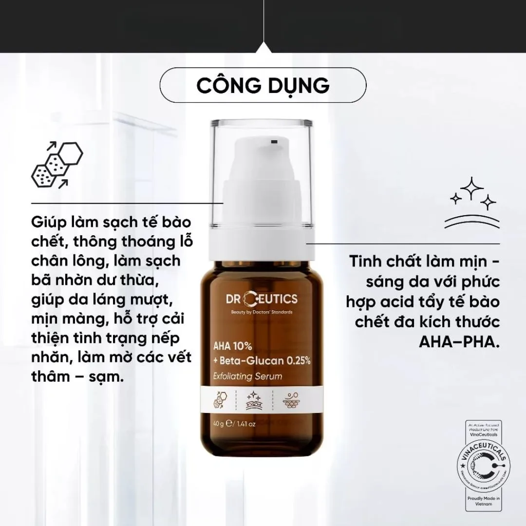 Tinh Chất DrCeutics AHA 10% + Beta-Glucan 0.25% Exfoliating Serum Tẩy Tế Bào Chết Hỗ Trợ Sáng Da Đều Màu 40g 3