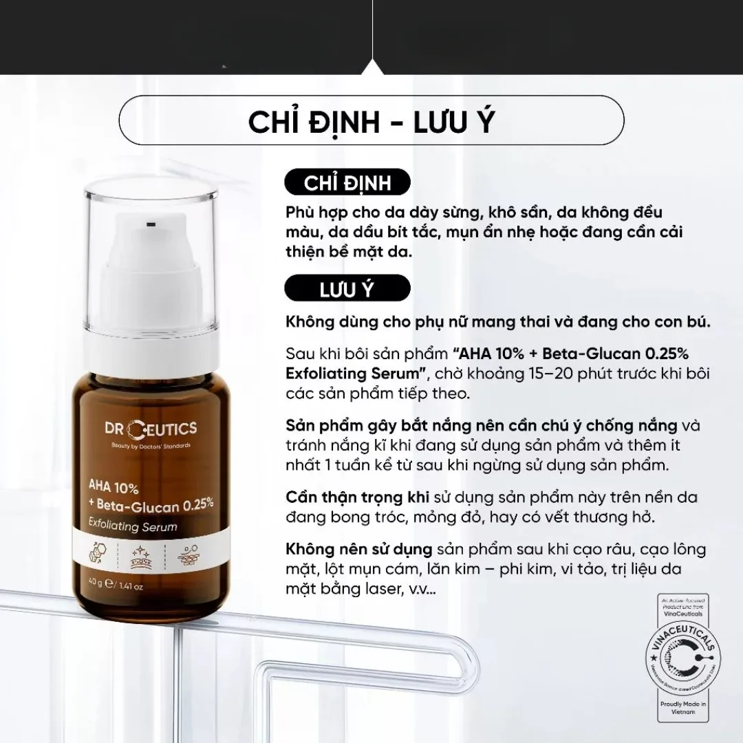 Tinh Chất DrCeutics AHA 10% + Beta-Glucan 0.25% Exfoliating Serum Tẩy Tế Bào Chết Hỗ Trợ Sáng Da Đều Màu 40g 5