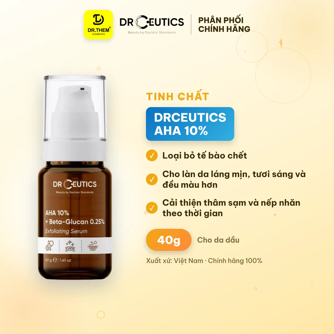 Tinh Chất DrCeutics AHA 10% + Beta-Glucan 0.25% Exfoliating Serum Tẩy Tế Bào Chết Hỗ Trợ Sáng Da Đều Màu 40g