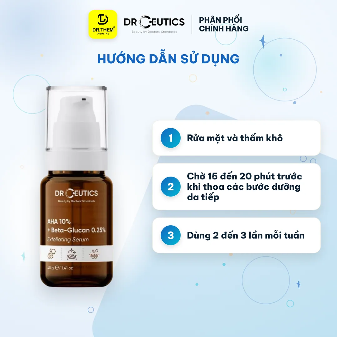Tinh Chất DrCeutics AHA 10% + Beta-Glucan 0.25% Exfoliating Serum Tẩy Tế Bào Chết Hỗ Trợ Sáng Da Đều Màu 40g 7