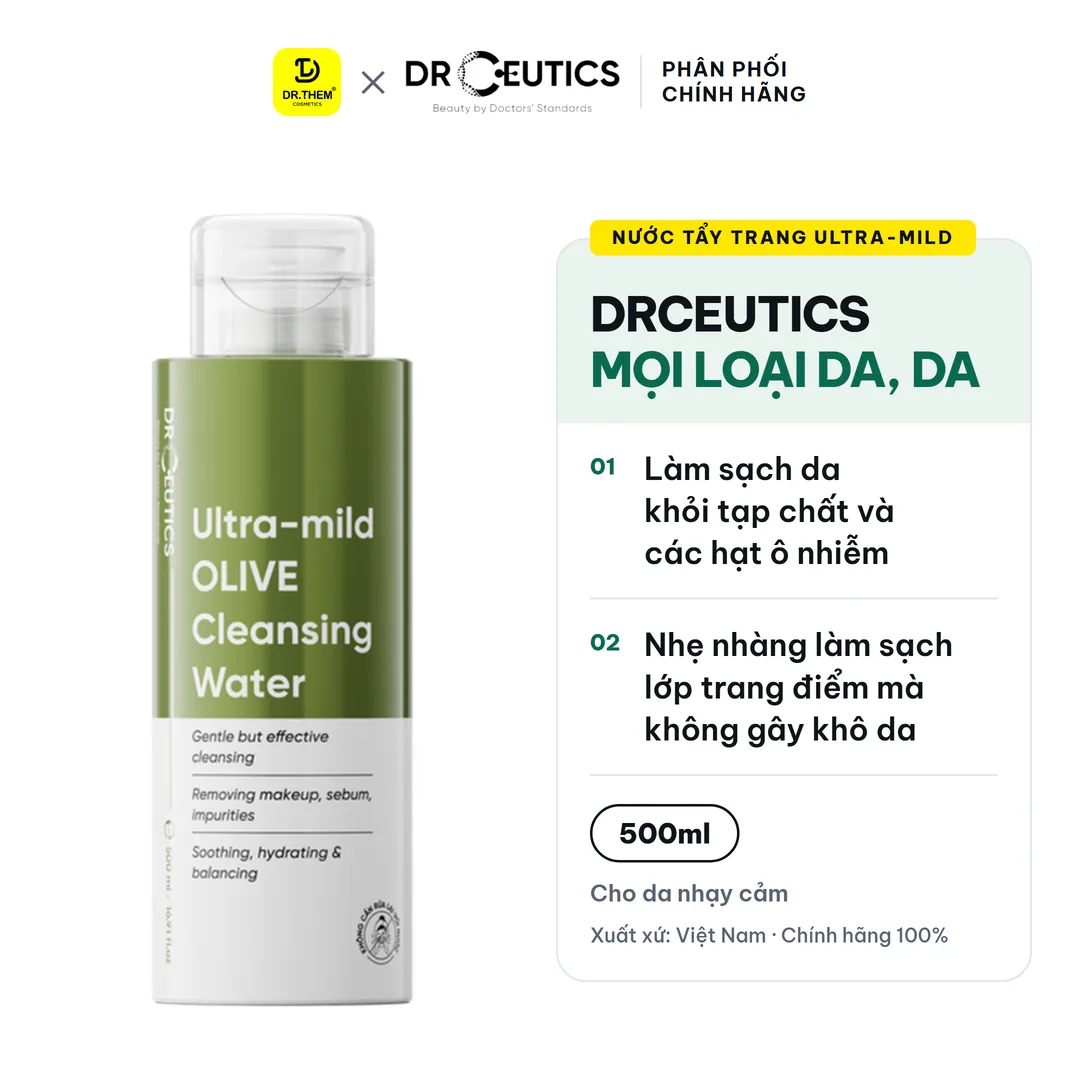 Nước Tẩy Trang Ultra-mild OLIVE DrCeutics Cho Mọi Loại Da, Da Nhạy Cảm 500ml