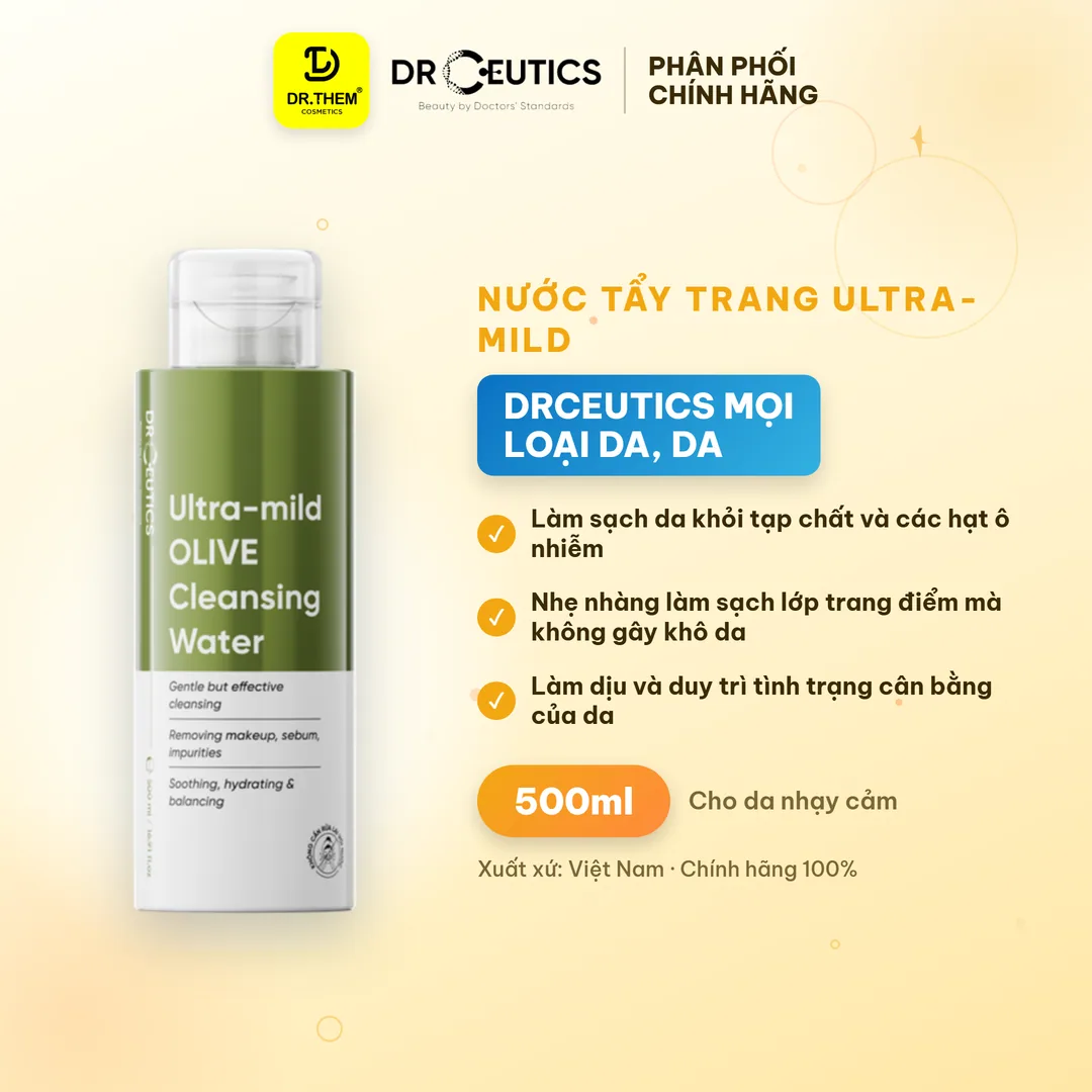 Nước Tẩy Trang Ultra-mild OLIVE DrCeutics Cho Mọi Loại Da, Da Nhạy Cảm 500ml
