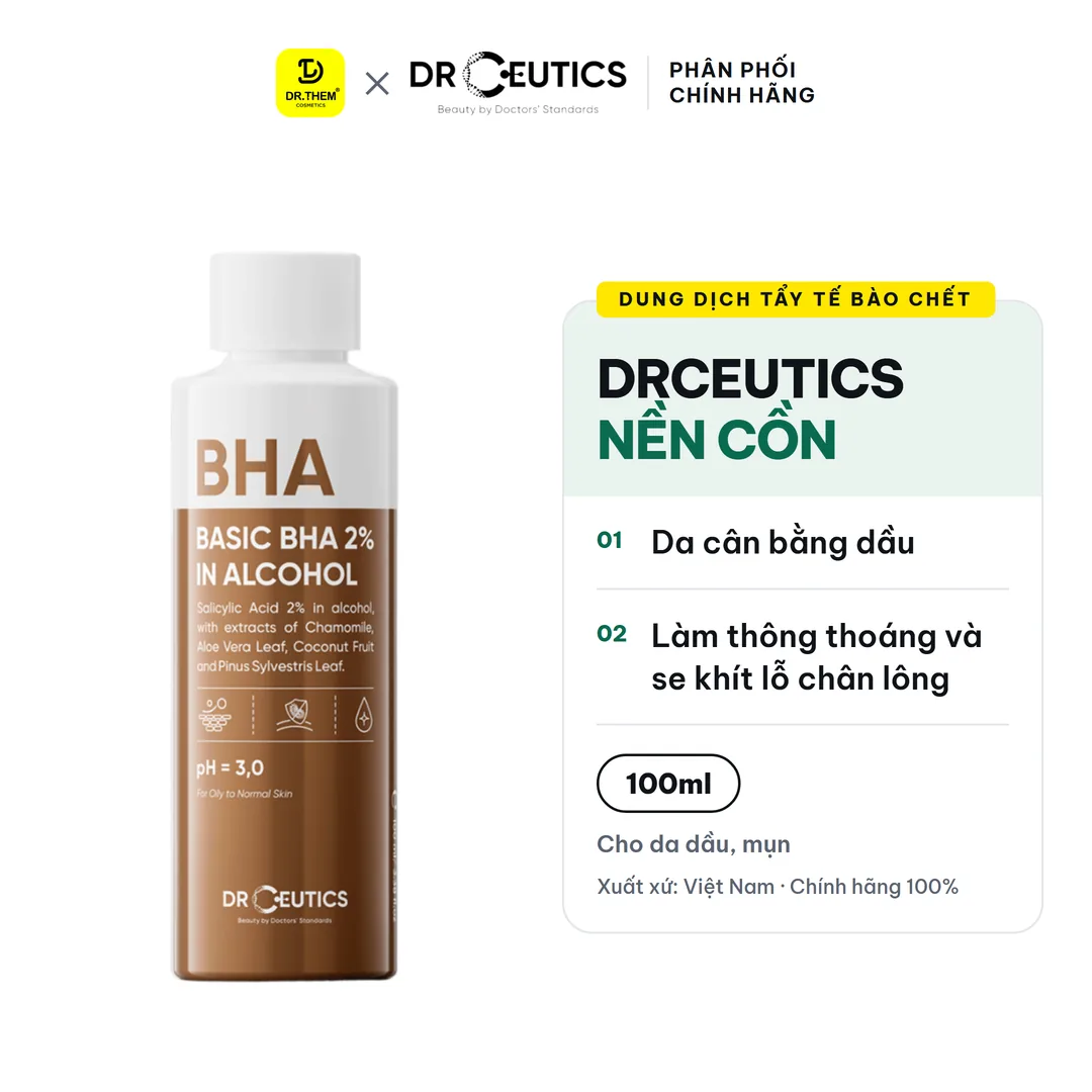Dung Dịch Tẩy Tế Bào Chết Basic BHA 2% In Alcohol DrCeutics Nền Cồn 100ml