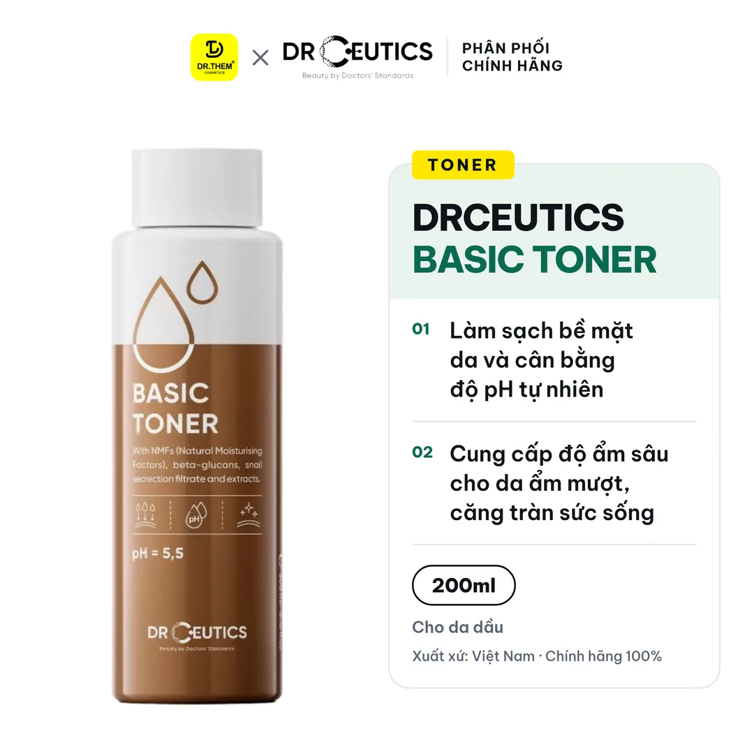 Toner DrCeutics Basic Toner Cấp Ẩm Làm Dịu Cân Bằng Da Cho Da Dầu 200ml