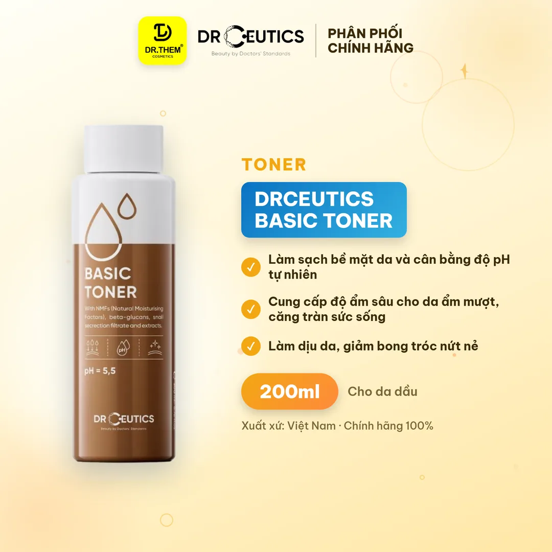 Toner DrCeutics Basic Toner Cấp Ẩm Làm Dịu Cân Bằng Da Cho Da Dầu 200ml