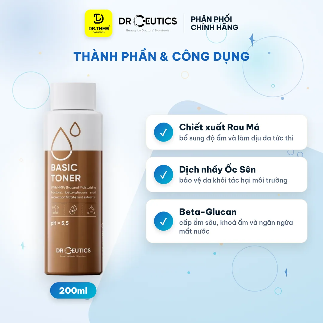 Toner DrCeutics Basic Toner Cấp Ẩm Làm Dịu Cân Bằng Da Cho Da Dầu 200ml 2