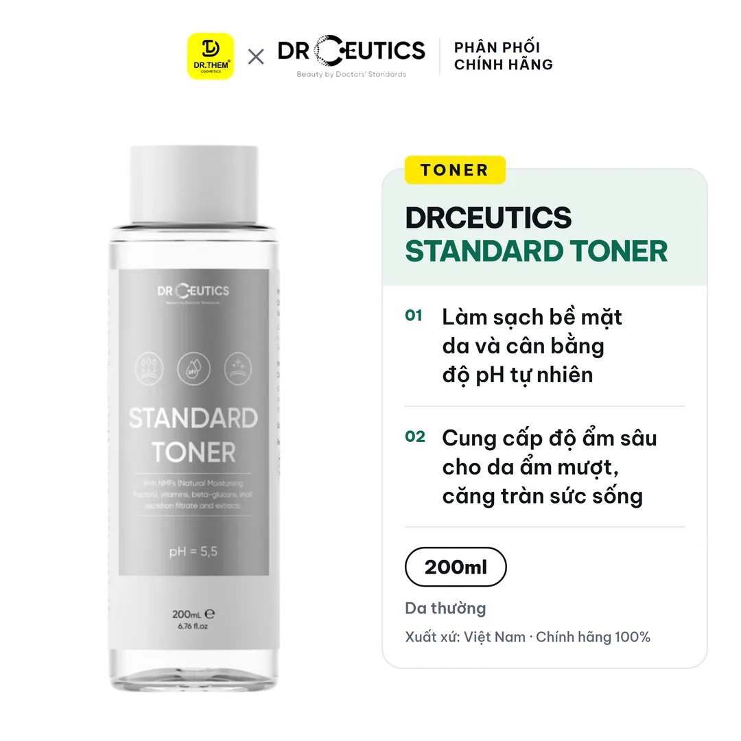 Toner DrCeutics Standard Toner Cấp Ẩm Làm Dịu Cân Bằng Da Cho Da Thường 200ml