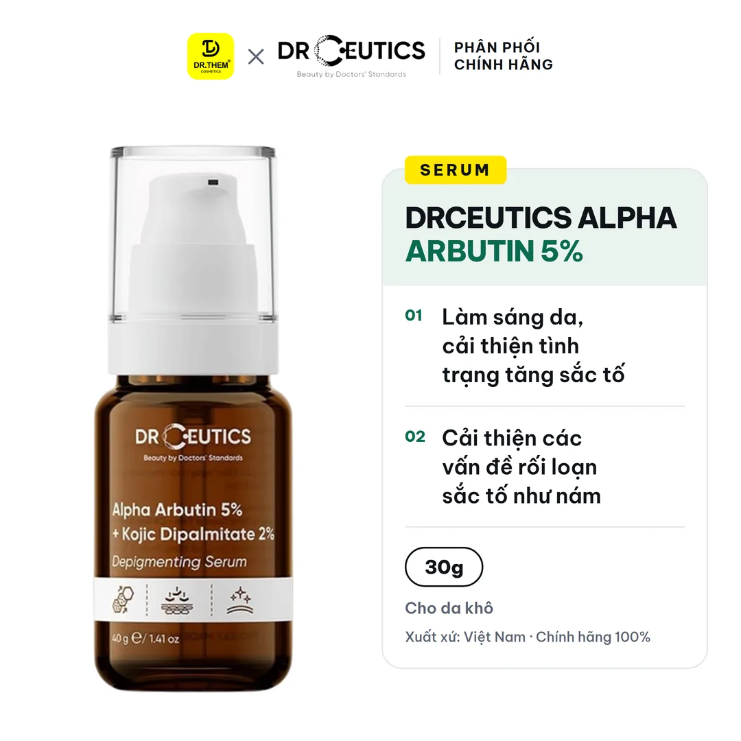 Serum DrCeutics Alpha Arbutin 5% Và Kojic Dipalmitate 2% Hỗ Trợ Làm Sáng Da Mờ Nám Cho Da Xỉn Màu 30g