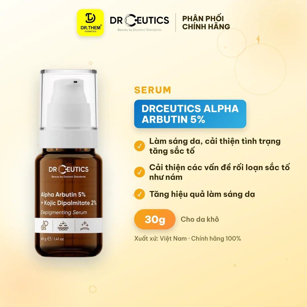 Serum DrCeutics Alpha Arbutin 5% Và Kojic Dipalmitate 2% Hỗ Trợ Làm Sáng Da Mờ Nám Cho Da Xỉn Màu 30g