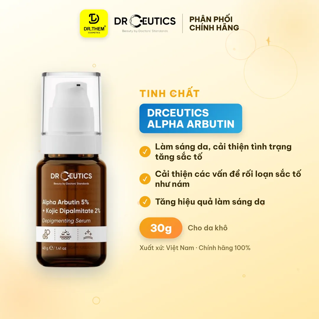 Serum DrCeutics Alpha Arbutin 5% Và Kojic Dipalmitate 2% Hỗ Trợ Làm Sáng Da Mờ Nám Cho Da Xỉn Màu 30g