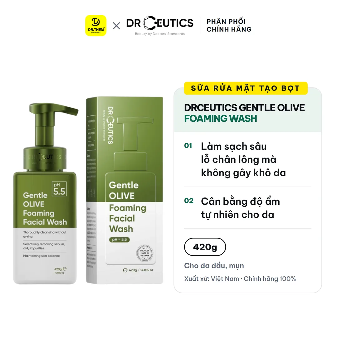 Sữa Rửa Mặt Tạo Bọt Gentle Olive Foaming Facial Wash DrCeutics 420g