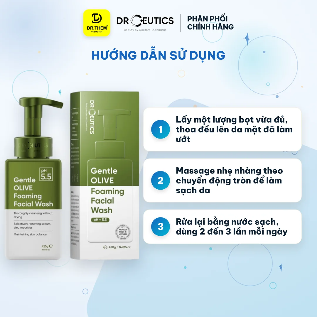 Sữa Rửa Mặt Tạo Bọt Gentle Olive Foaming Facial Wash DrCeutics 420g 3
