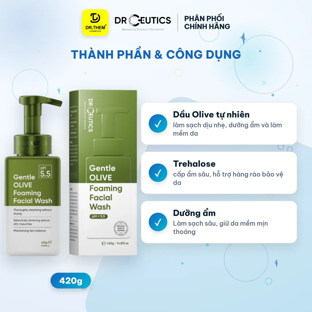 Sữa Rửa Mặt Tạo Bọt Gentle Olive Foaming Facial Wash DrCeutics 420g 2