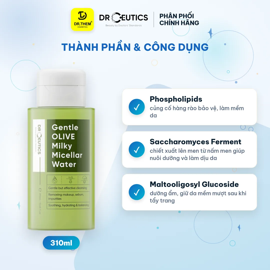 Nước Tẩy Trang Dạng Sữa Gentle OLIVE Milky Micellar Water DrCeutics 310ml 2