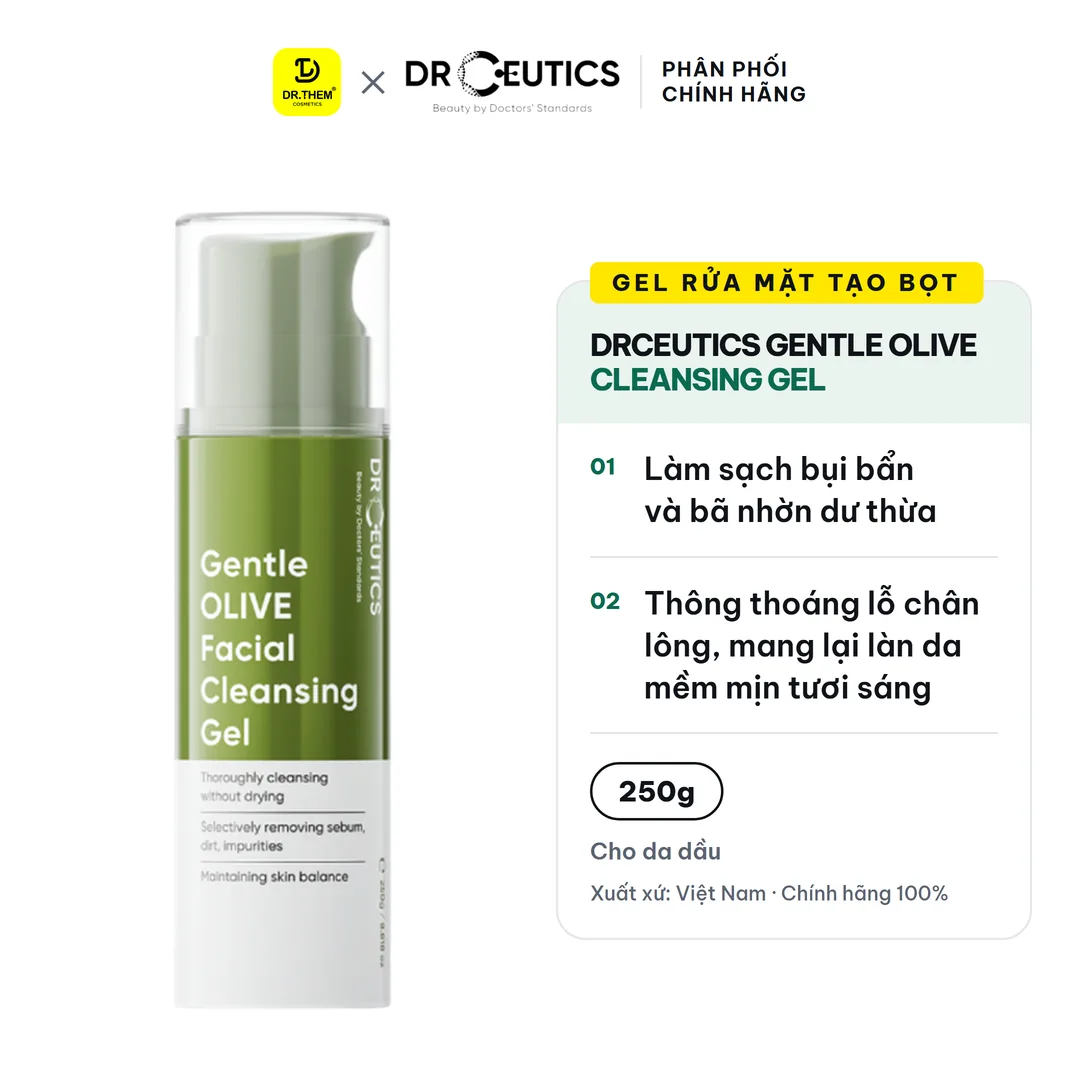 Gel Rửa Mặt Tạo Bọt Gentle OLIVE Facial Cleansing Gel DrCeutics 250g