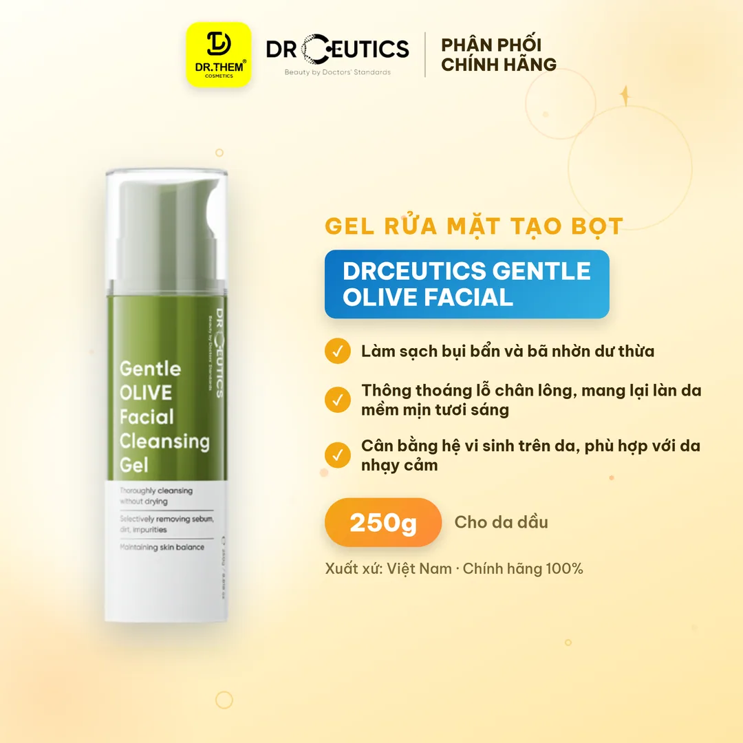 Gel Rửa Mặt Tạo Bọt Gentle OLIVE Facial Cleansing Gel DrCeutics 250g