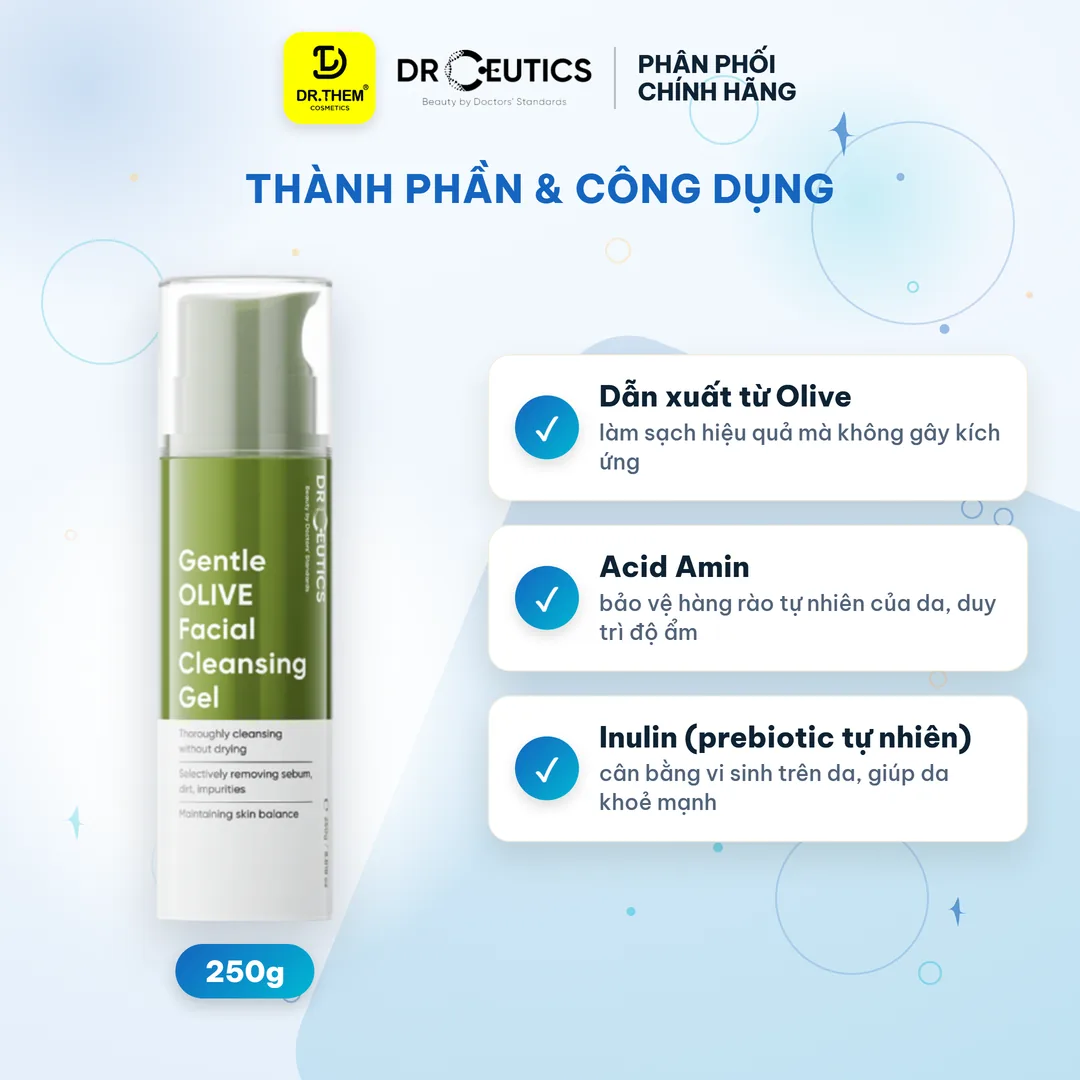 Gel Rửa Mặt Tạo Bọt Gentle OLIVE Facial Cleansing Gel DrCeutics 250g 2
