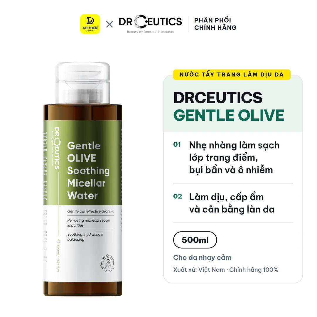 Nước Tẩy Trang Làm Dịu Da Gentle OLIVE Soothing Micellar Water DrCeutics 500ml