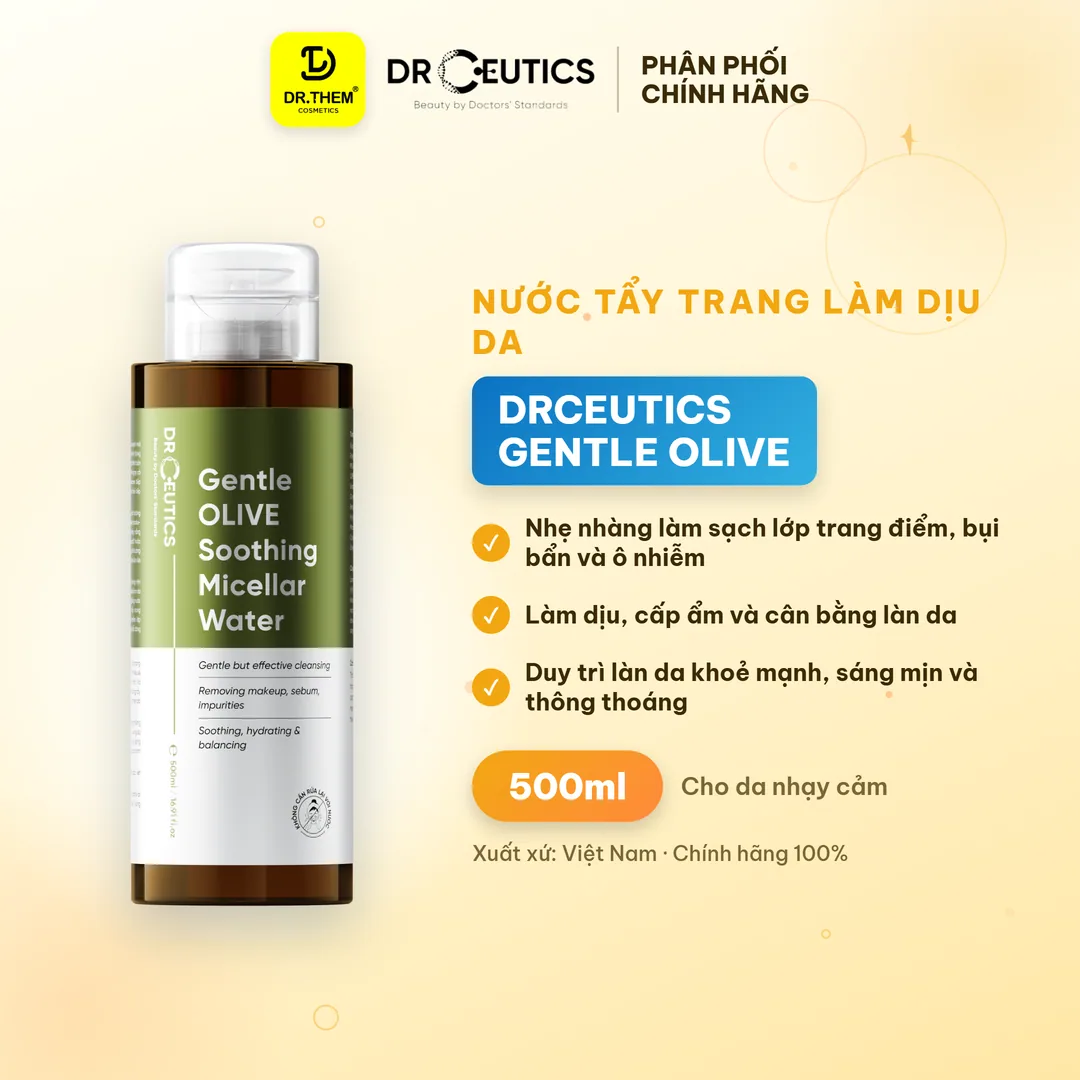 Nước Tẩy Trang Làm Dịu Da Gentle OLIVE Soothing Micellar Water DrCeutics 500ml