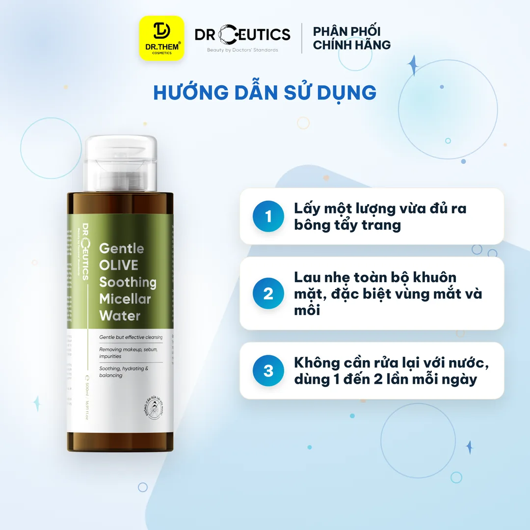 Nước Tẩy Trang Làm Dịu Da Gentle OLIVE Soothing Micellar Water DrCeutics 500ml 3