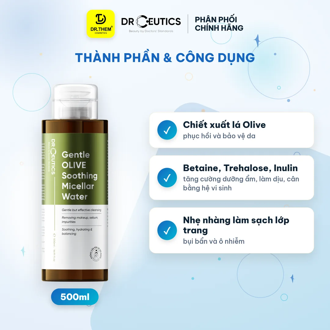 Nước Tẩy Trang Làm Dịu Da Gentle OLIVE Soothing Micellar Water DrCeutics 500ml 2
