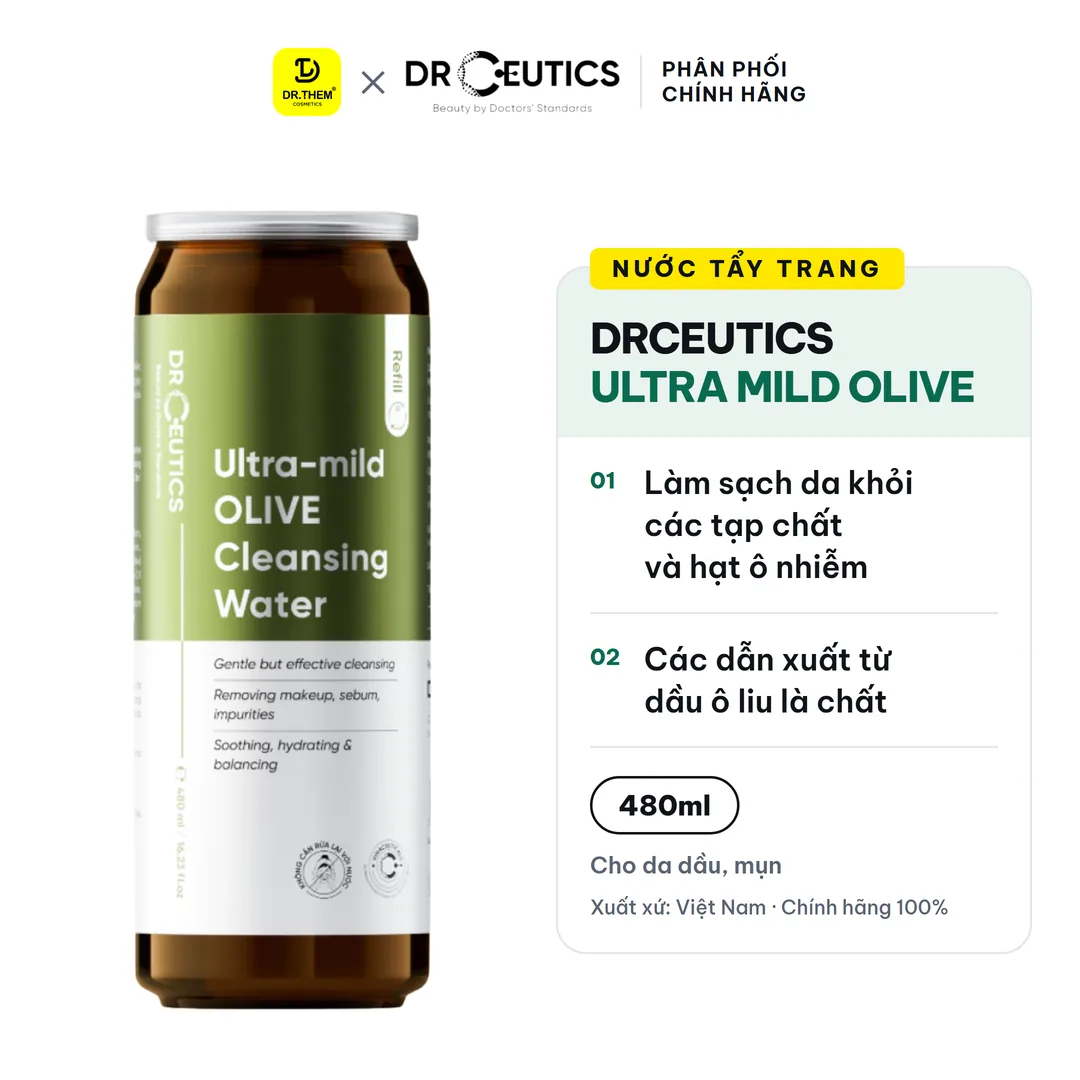 Nước Tẩy Trang DrCeutics Ultra Mild Olive Cleansing Water Bản Refill 480ml