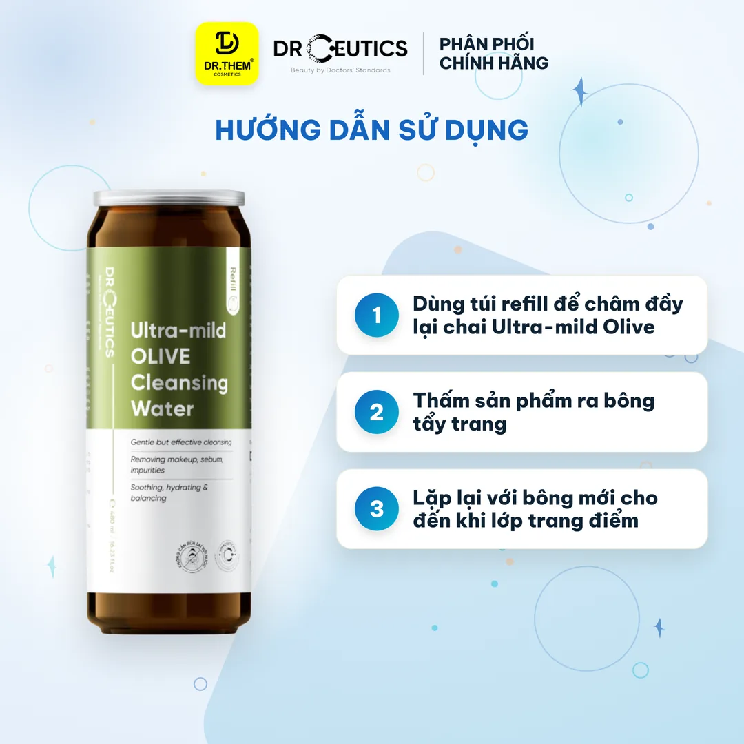 Nước Tẩy Trang DrCeutics Ultra Mild Olive Cleansing Water Bản Refill 480ml 3