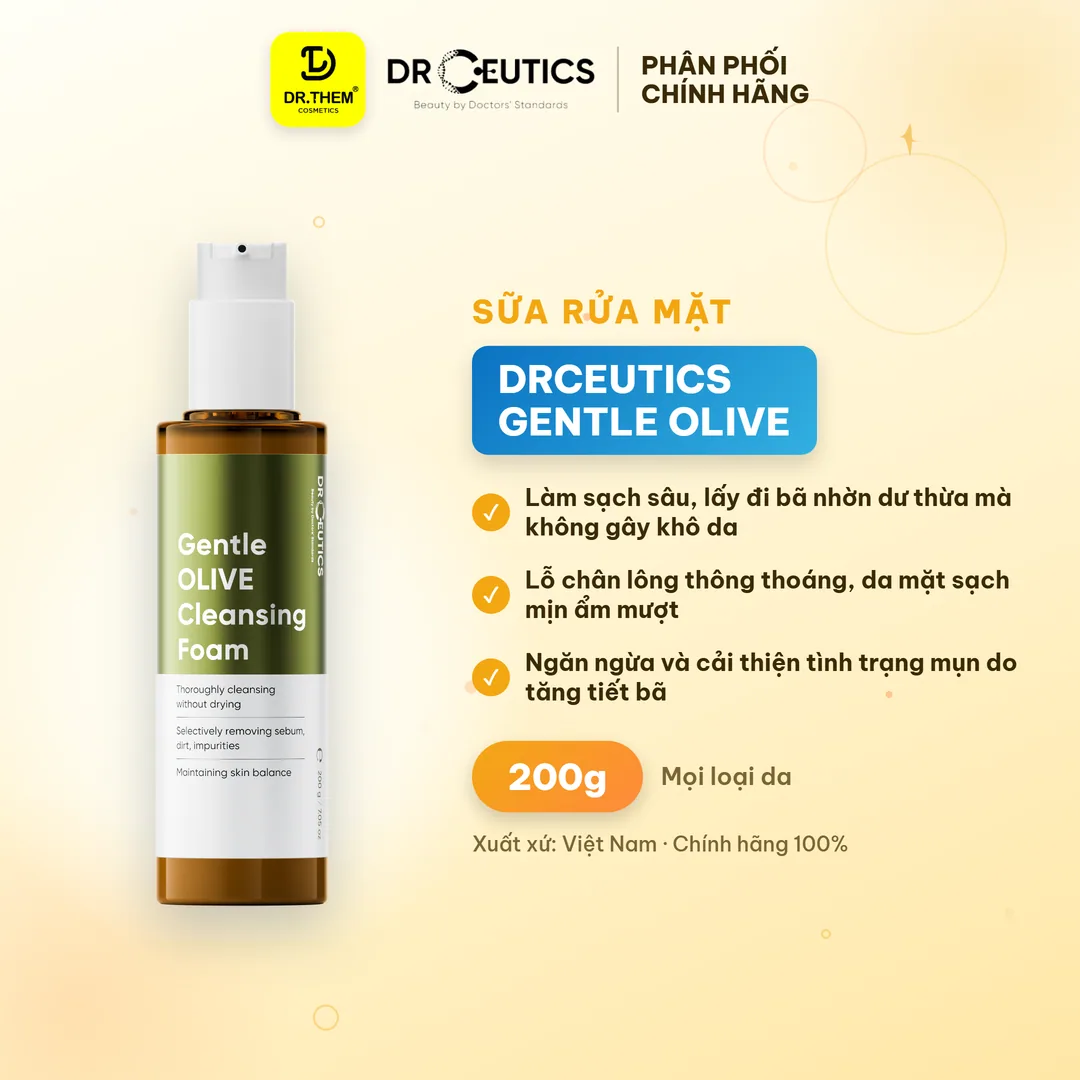 Sữa Rửa Mặt Drceutics Gentle Olive Cleansing Foam Làm Sạch Sâu Dịu Nhẹ Cân Bằng Ẩm Cho Mọi Loại Da