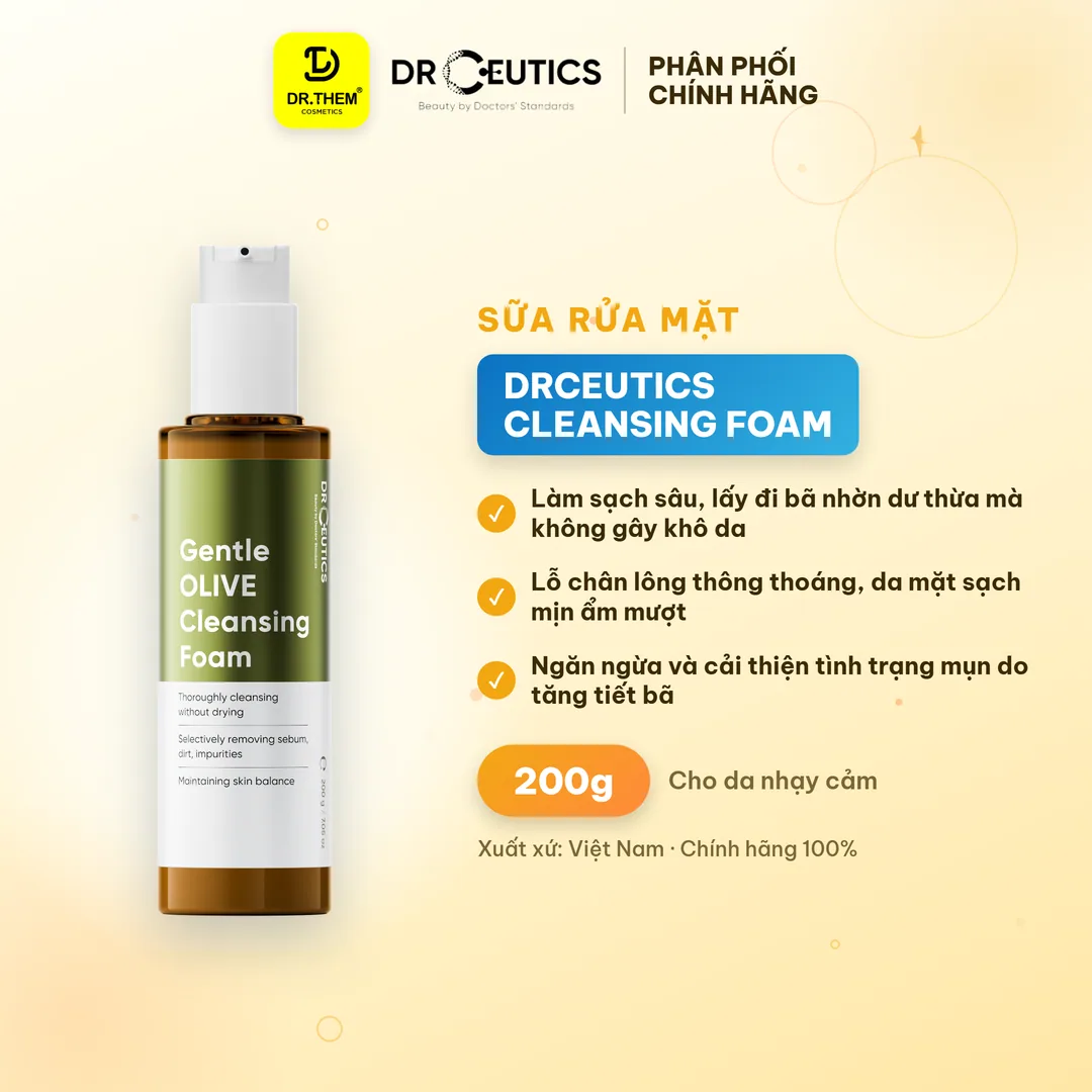 Sữa Rửa Mặt Drceutics Gentle Olive Cleansing Foam Làm Sạch Sâu Dịu Nhẹ Cân Bằng Ẩm Cho Mọi Loại Da