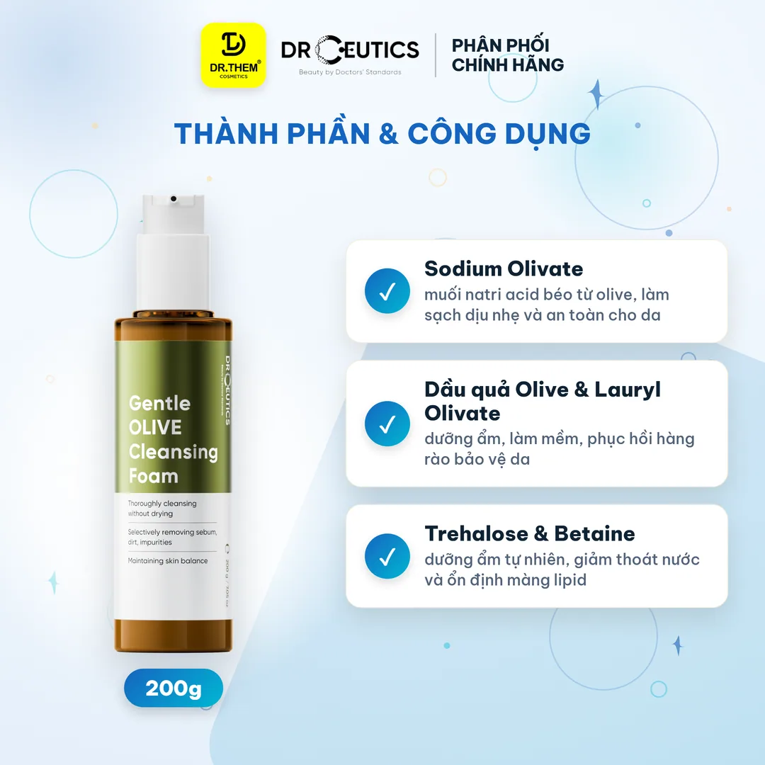 Sữa Rửa Mặt Drceutics Gentle Olive Cleansing Foam Làm Sạch Sâu Dịu Nhẹ Cân Bằng Ẩm Cho Mọi Loại Da 2