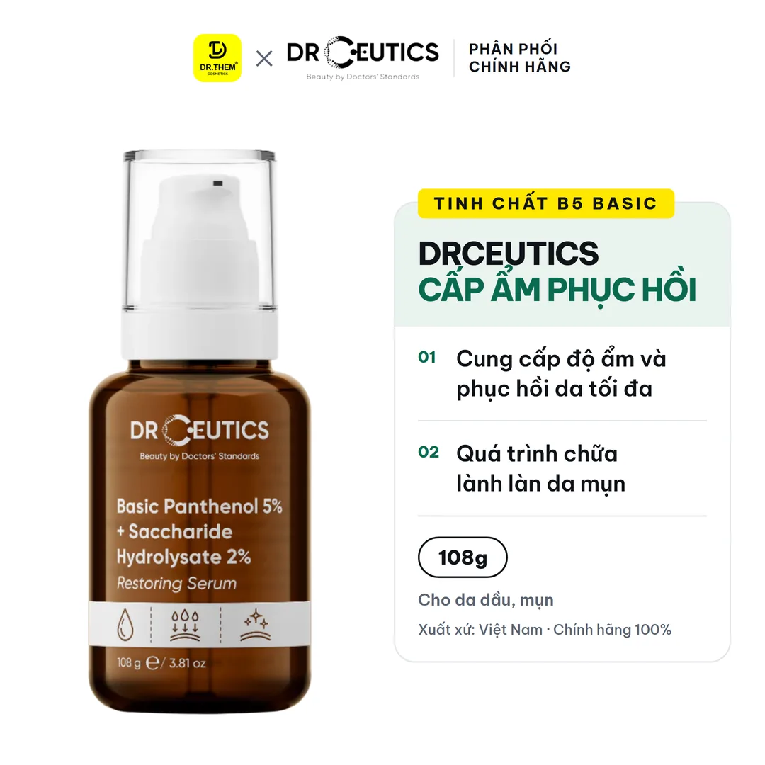 Tinh Chất B5 Basic Hydration 5% DrCeutics Cấp Ẩm Phục Hồi Cho Da Dầu Mụn 108g