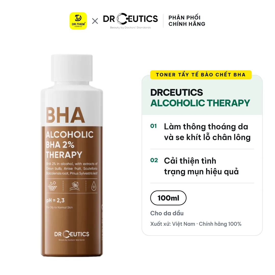 Toner Tẩy Tế Bào Chết BHA 2% Alcoholic Therapy DrCeutics Nền Cồn pH 2.3 100ml