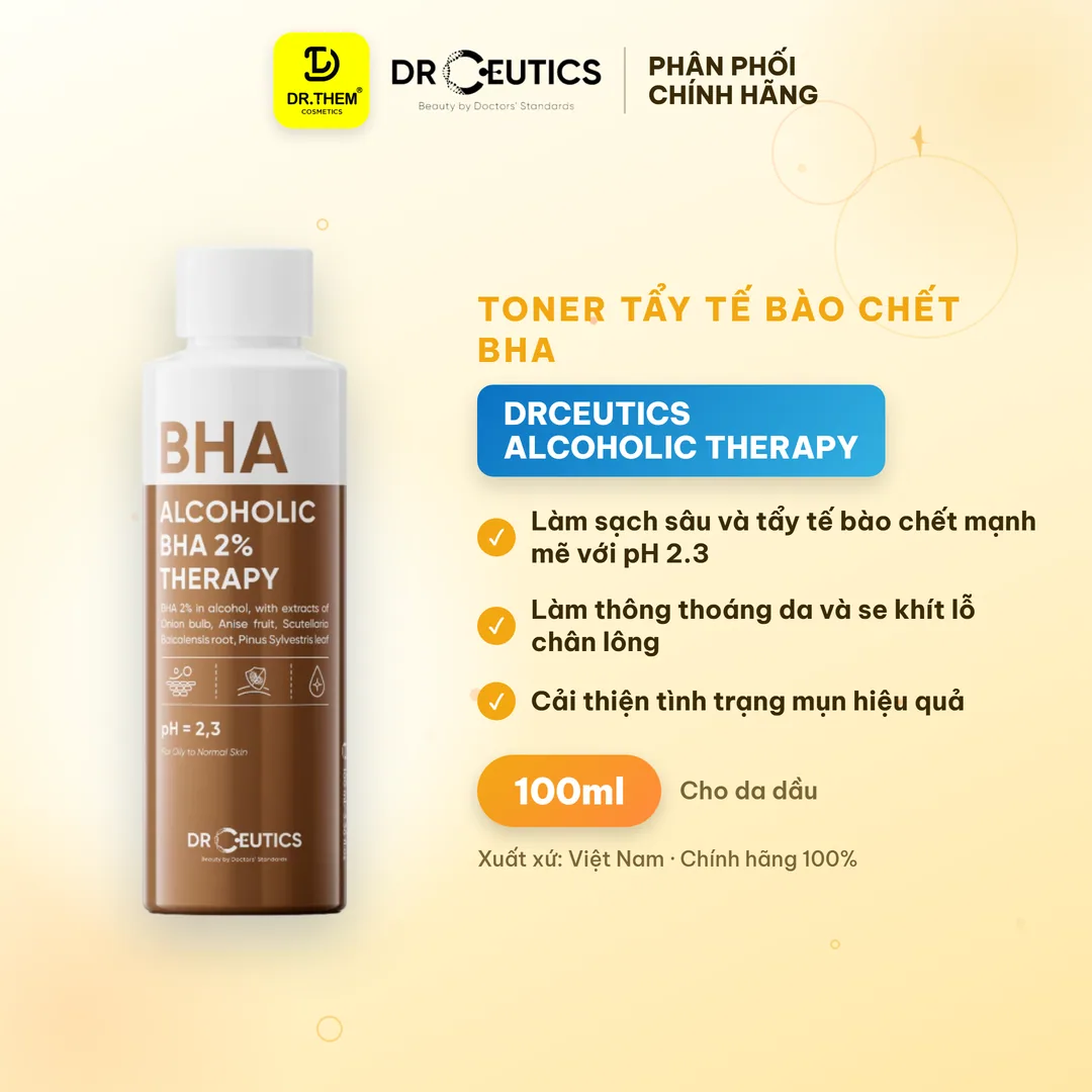 Toner Tẩy Tế Bào Chết BHA 2% Alcoholic Therapy DrCeutics Nền Cồn pH 2.3 100ml