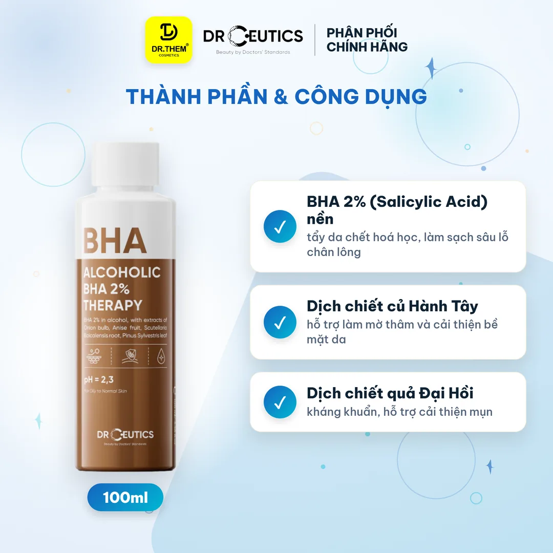 Toner Tẩy Tế Bào Chết BHA 2% Alcoholic Therapy DrCeutics Nền Cồn pH 2.3 100ml 2
