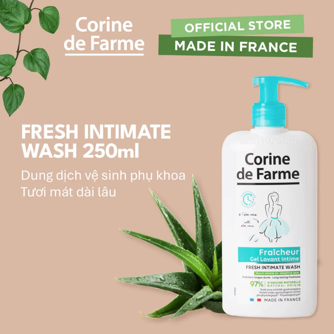 Dung Dịch Vệ Sinh Phụ Nữ Corine De Farme Intimate Gel Làm Sạch Dịu Nhẹ Cân Bằng pH Khử Mùi 250ml 5
