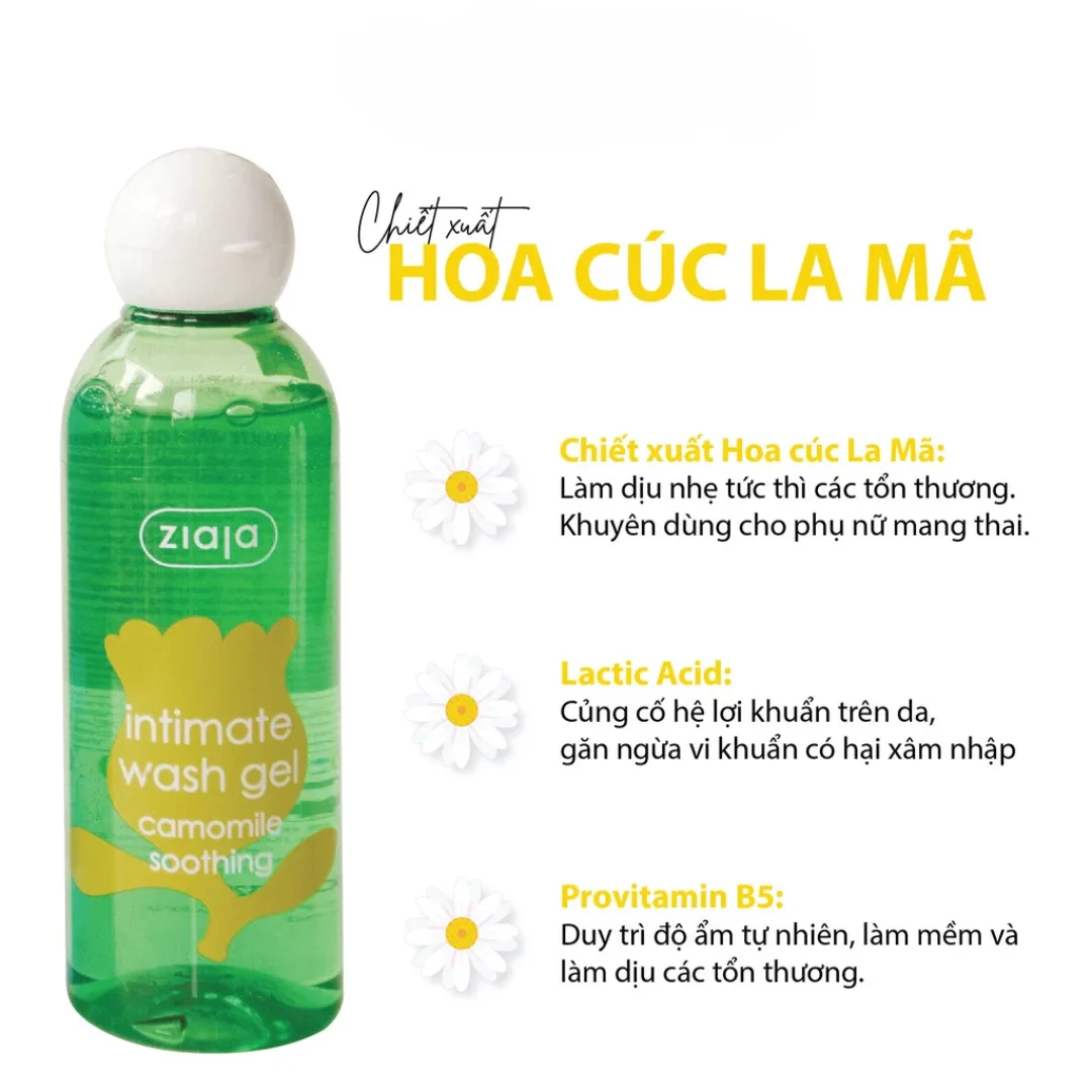 Dung Dịch Vệ Sinh Ziaja Intimate Cân Bằng pH Dịu Nhẹ Hoa Lan Chuông Vỏ Sồi Cúc La Mã Bồ Công Anh 200ml 500ml 4