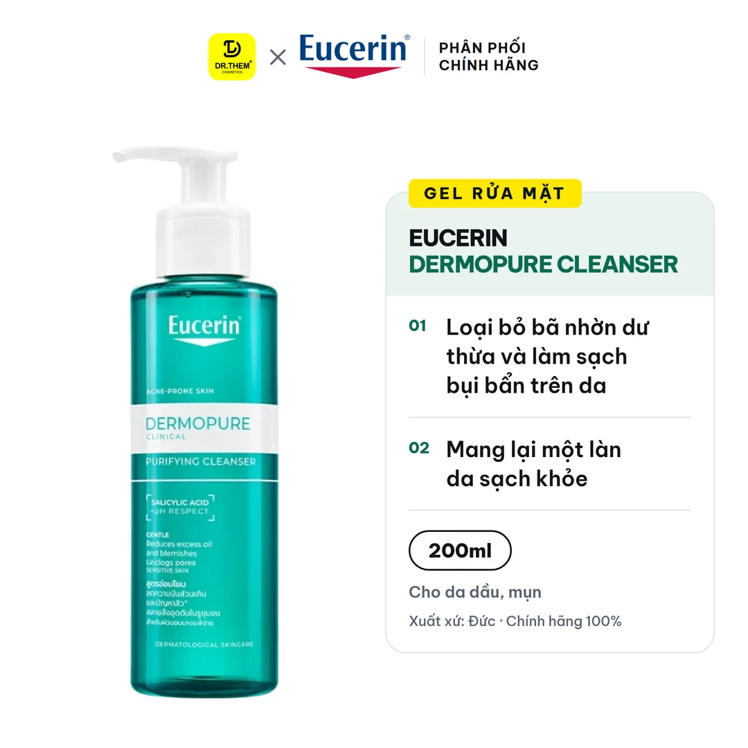 Gel Rửa Mặt Eucerin Cho Da Nhờn Mụn Dermopure Clinical Purifying Cleanser 200ml